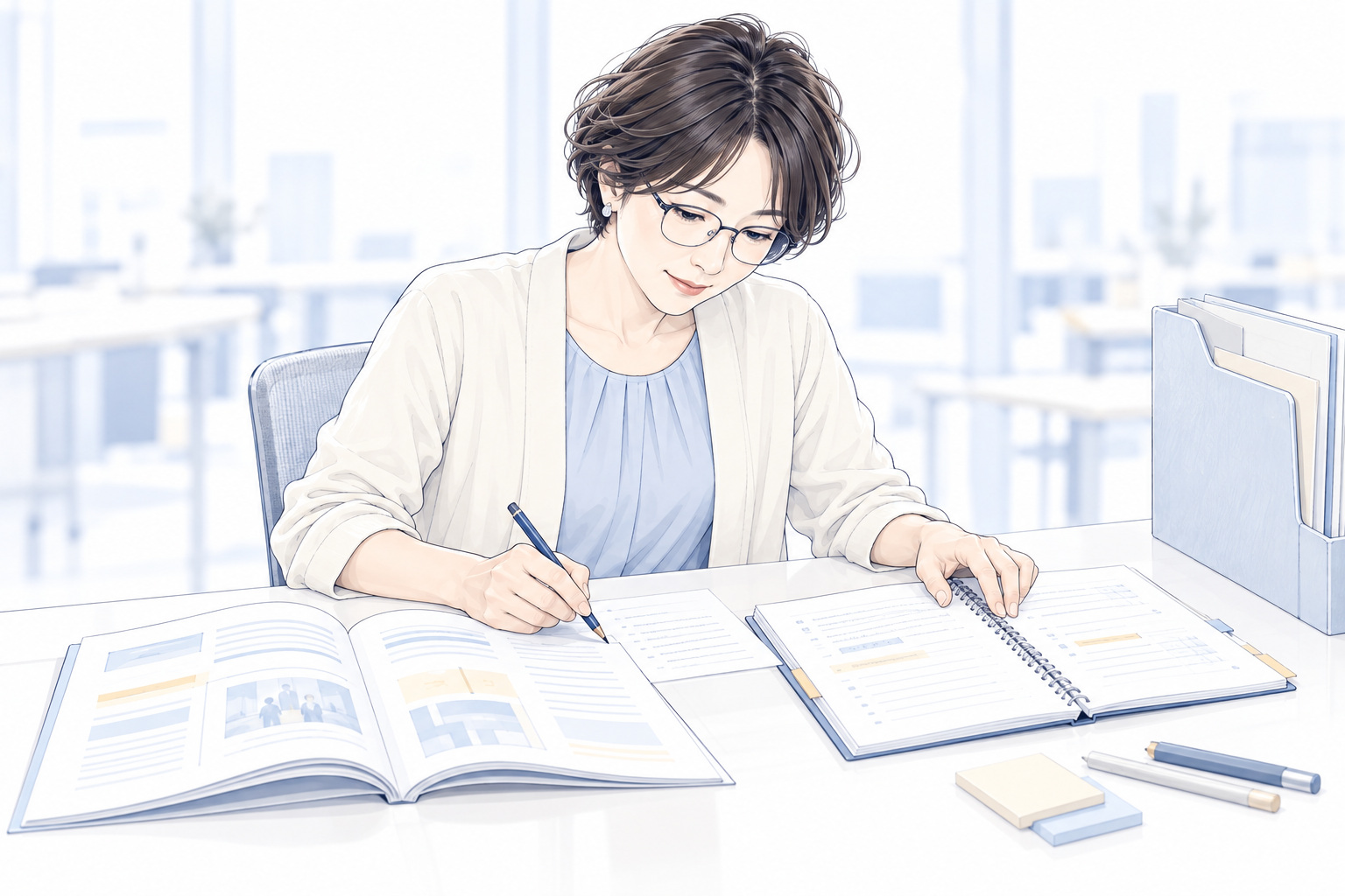 実践資料と自分の仕事の記録を読み比べ、次に試すことを書き留める人