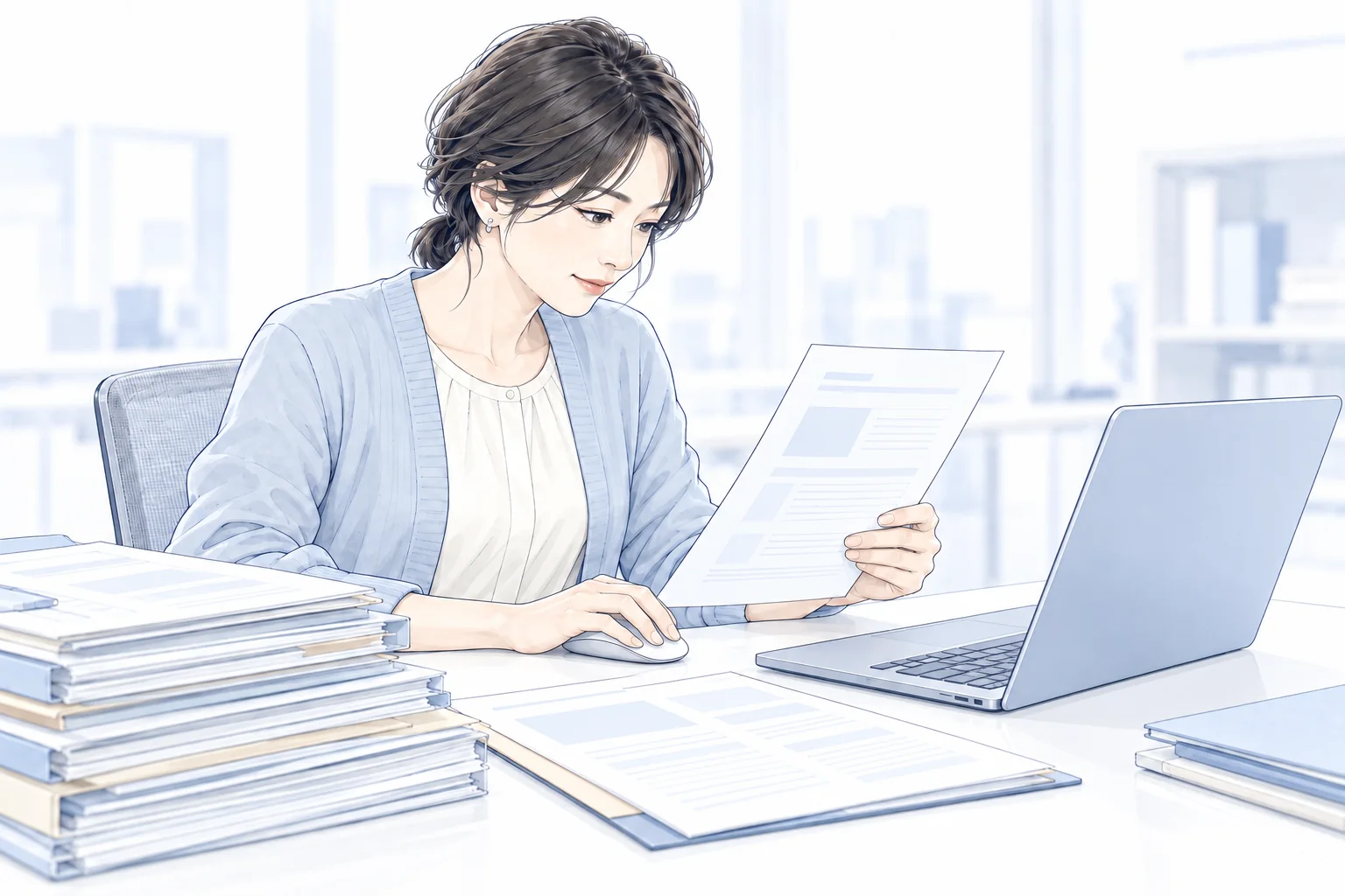 会議の資料をつくる前に、目的を考える場面。